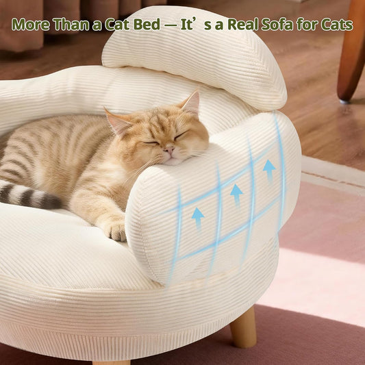Cat Sofa Bed Furniture Style Velvet Pet Couch with Wood Legs Small Dogs