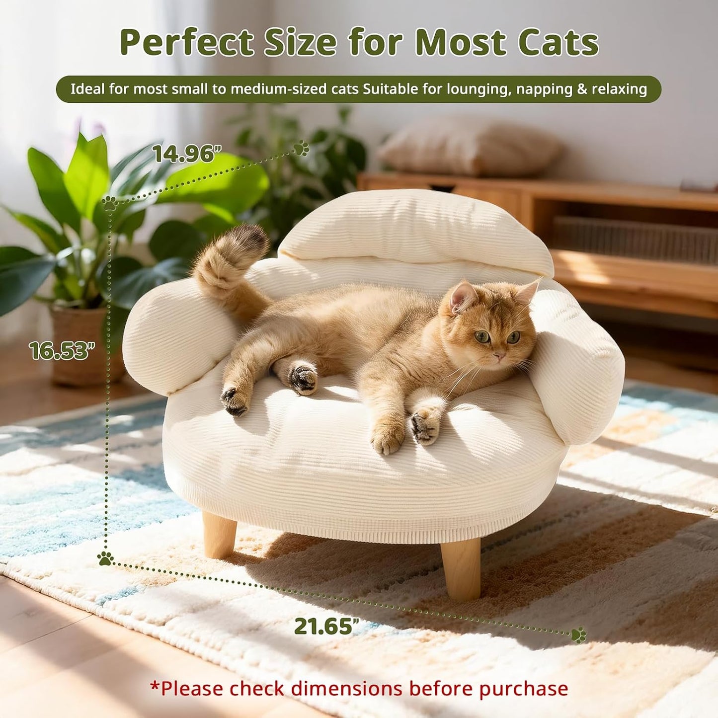 Cat Sofa Bed Furniture Style Velvet Pet Couch with Wood Legs Small Dogs