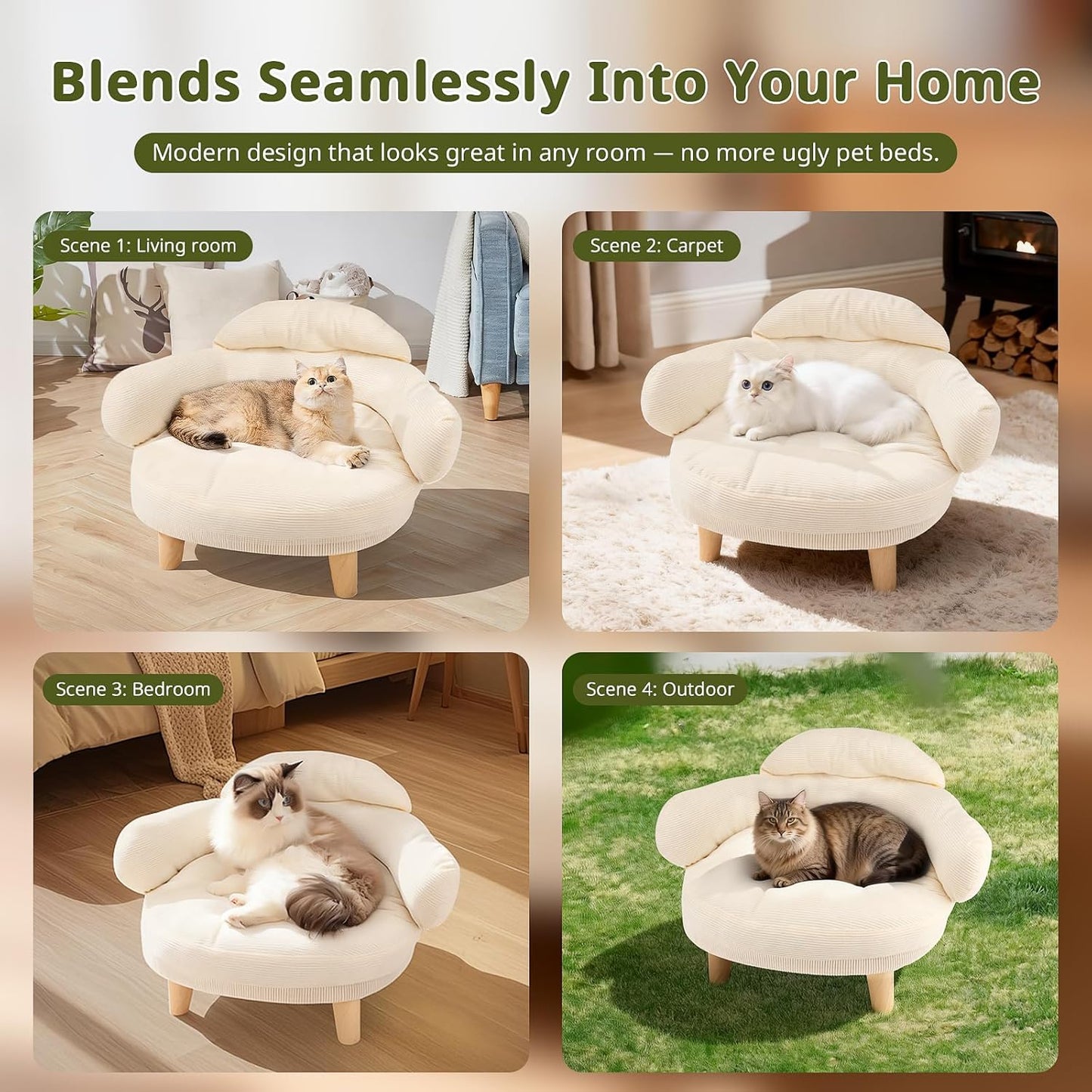Cat Sofa Bed Furniture Style Velvet Pet Couch with Wood Legs Small Dogs