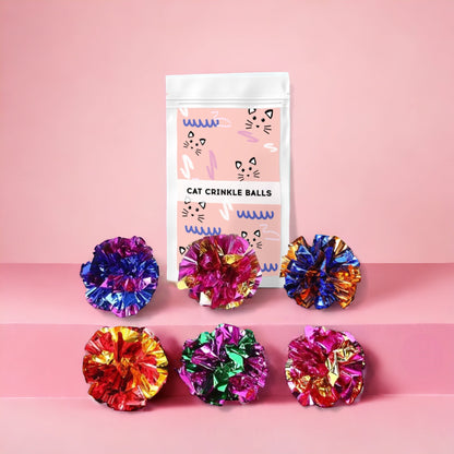 Mylar Crinkle Cat Toys - 6 Assorted Balls